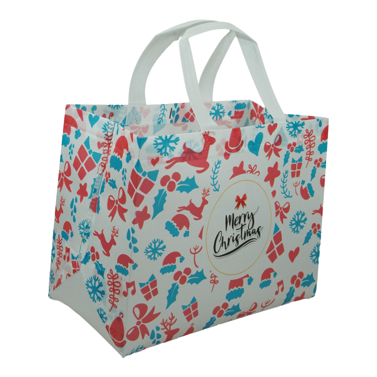 Reusable Christmas PP Laminated Full Printing Non Woven Shopping Bag Eco Friendly Recycle Grocery Bag