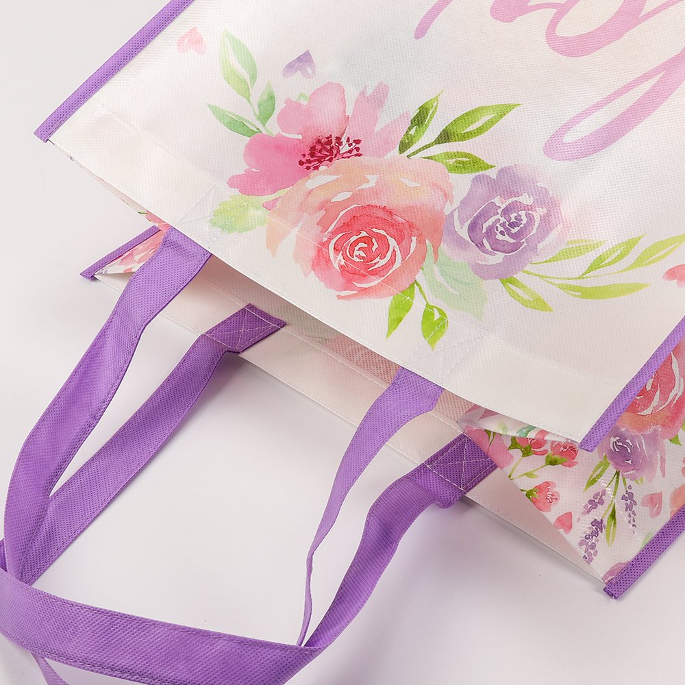 Custom Logo Flower Print Foldable Reusable Non Woven Shopping Tote Bags for Girls Women