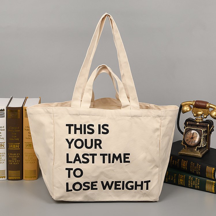 Large Capacity Cotton Canvas Tote Bags Custom Logo Reusable Shopping Bags With Custom Printed Logo