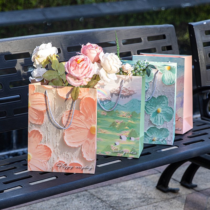 creative oil painting handbag gift three-dimensional gift Paper Shopping Bag with exquisite