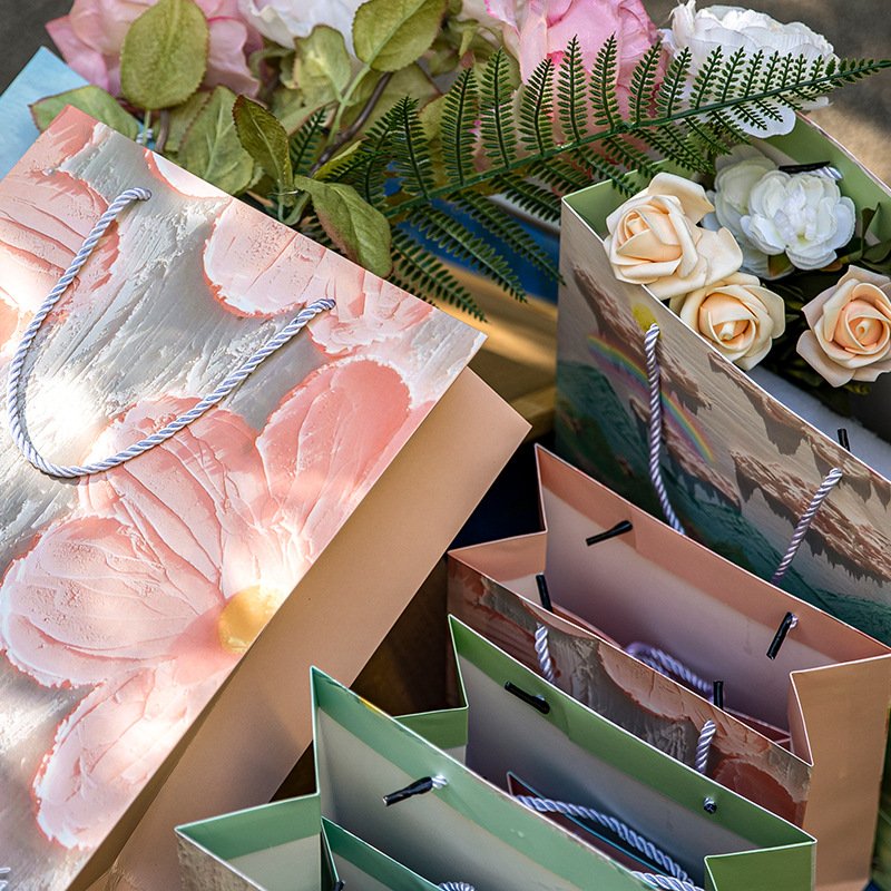 creative oil painting handbag gift three-dimensional gift Paper Shopping Bag with exquisite