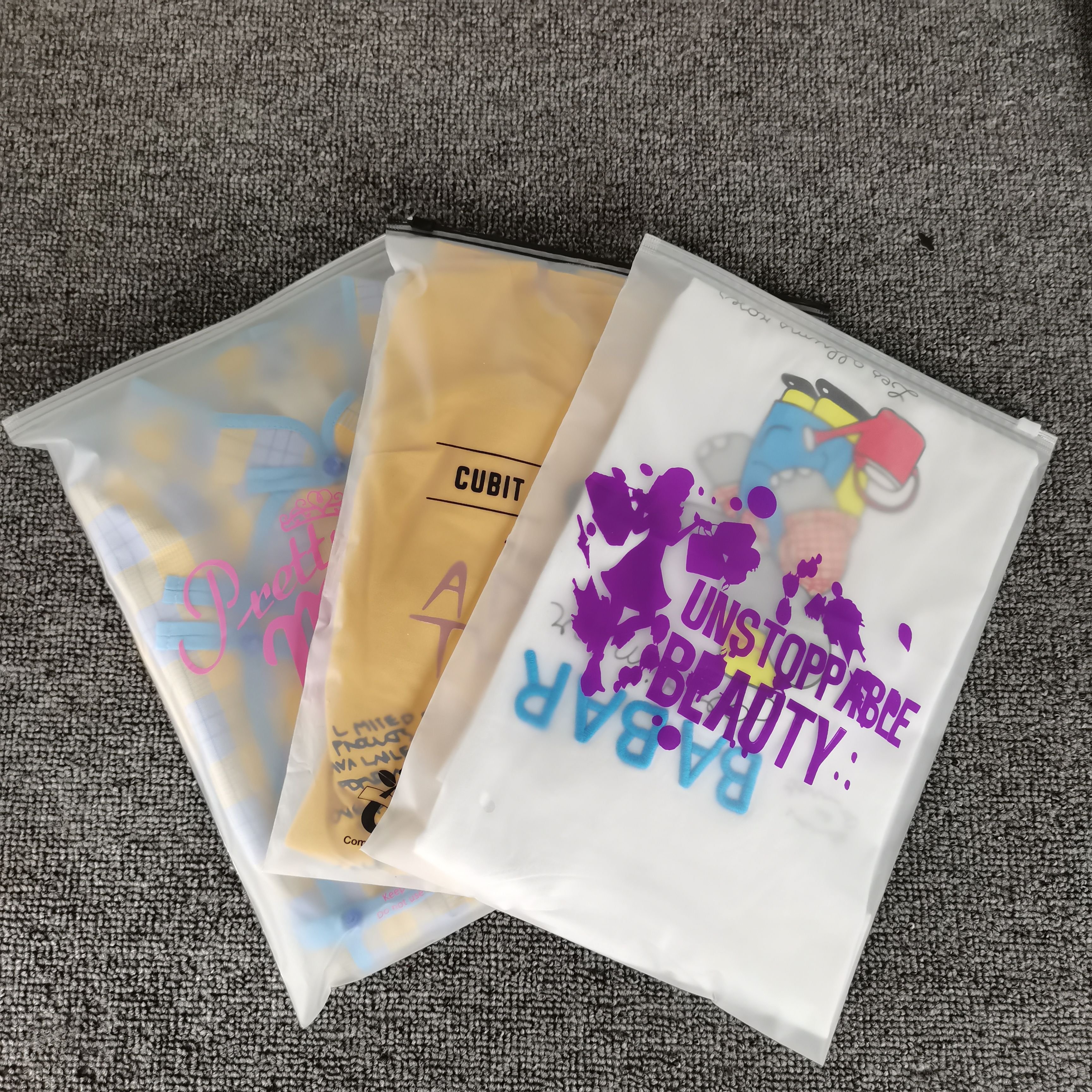Custom Logo Print Zipper Lock Style Biodegradable Swimwear Bag Lingerie Packaging Black Zipper With Circle Ring