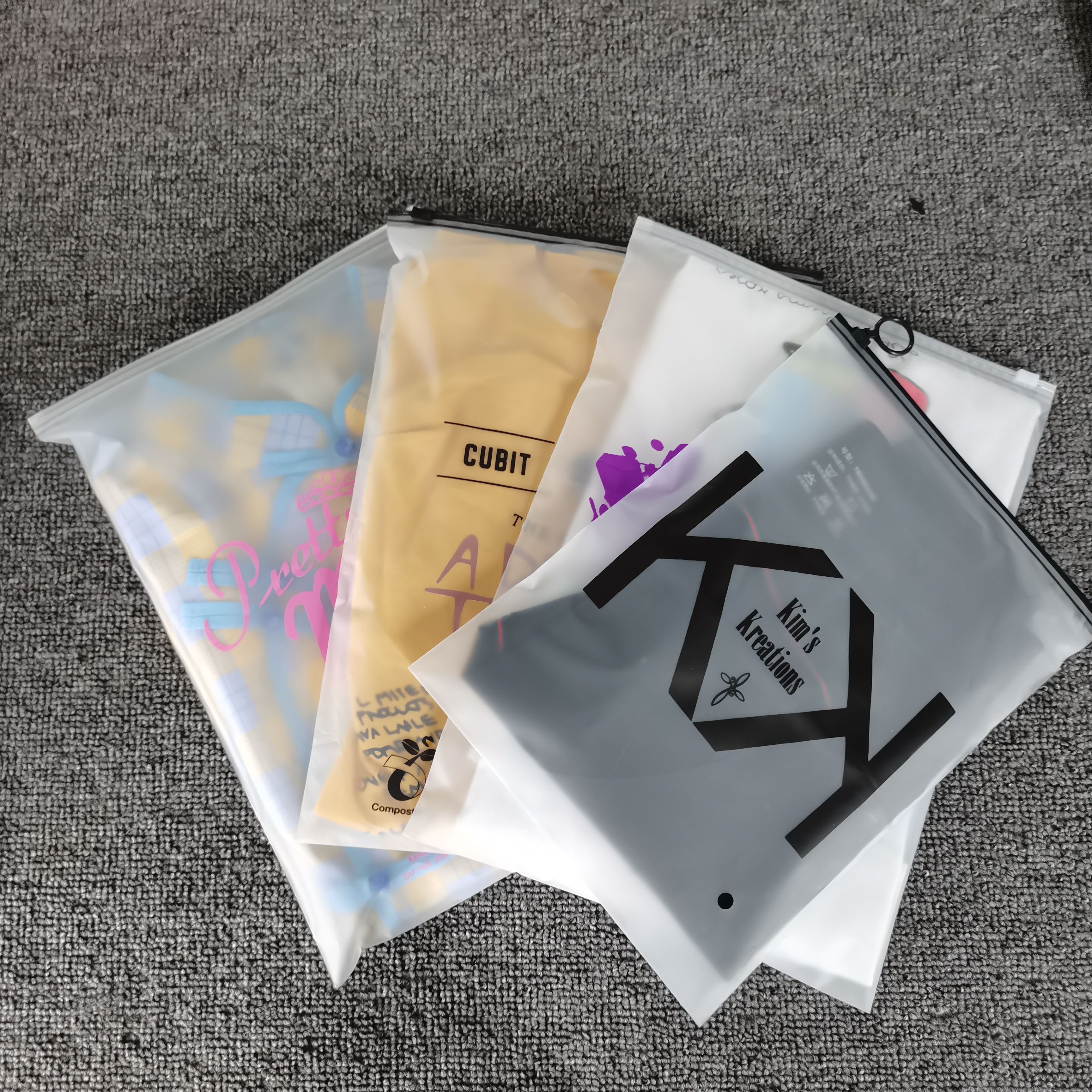 Custom Logo Print Zipper Lock Style Biodegradable Swimwear Bag Lingerie Packaging Black Zipper With Circle Ring