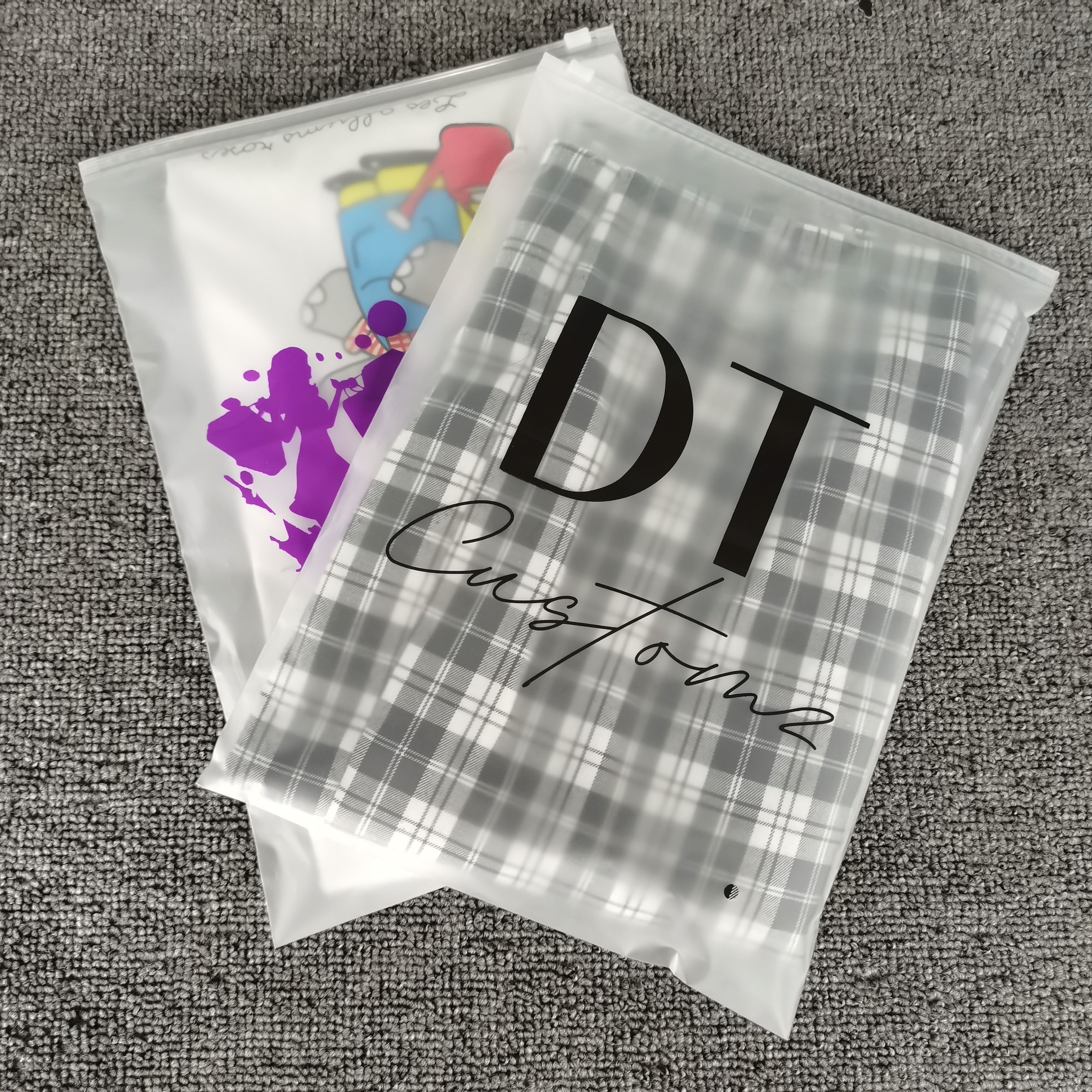 Custom Logo Print Zipper Lock Style Biodegradable Swimwear Bag Lingerie Packaging Black Zipper With Circle Ring