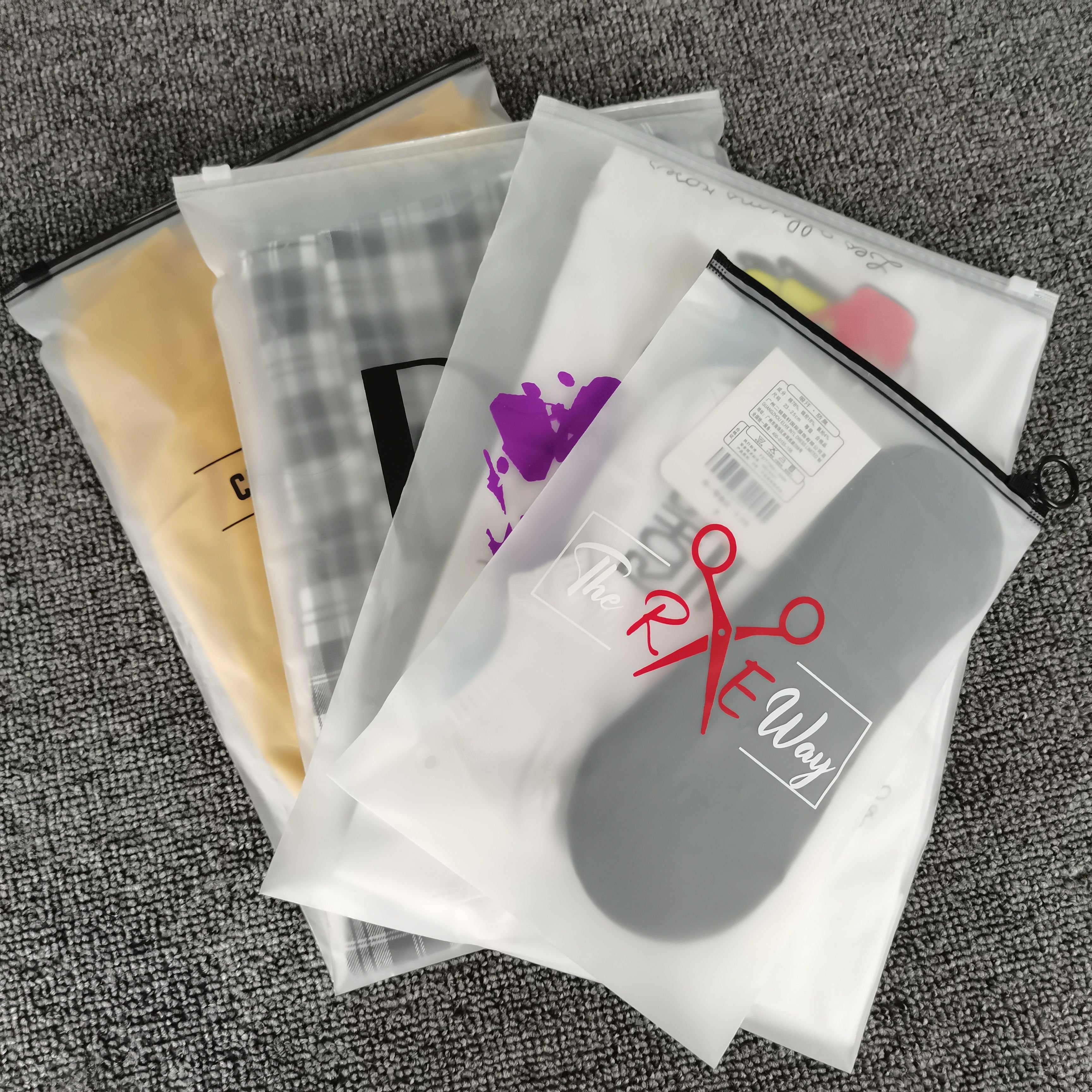 Custom Logo Print Zipper Lock Style Biodegradable Swimwear Bag Lingerie Packaging Black Zipper With Circle Ring