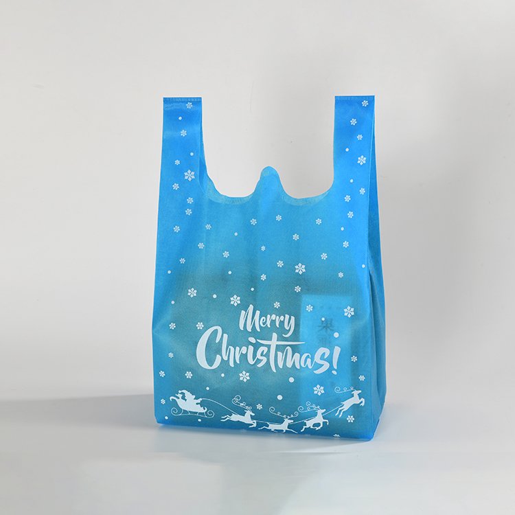 Christmas non woven ECO recyclable supermarket shopping spun bond bag packaging bag promotional t shirt non woven vest bag