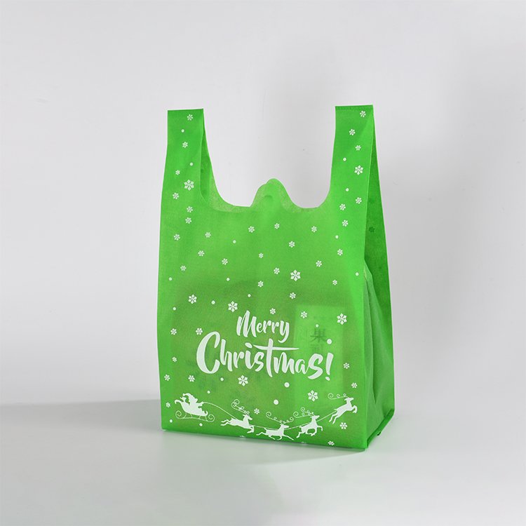 Christmas non woven ECO recyclable supermarket shopping spun bond bag packaging bag promotional t shirt non woven vest bag