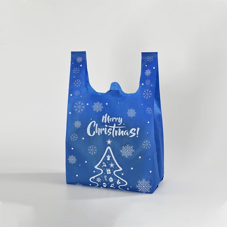 Christmas non woven ECO recyclable supermarket shopping spun bond bag packaging bag promotional t shirt non woven vest bag