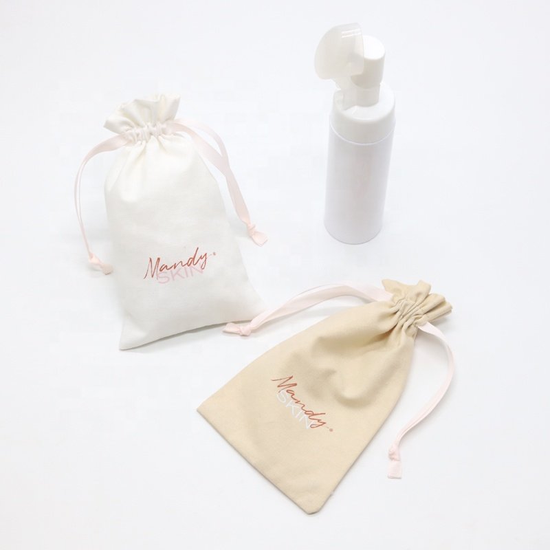 Recyclable Custom Logo Linen Cotton Gift Bag Wholesale Drawstring Linen Fabric Bag For Skincare Products Packaging