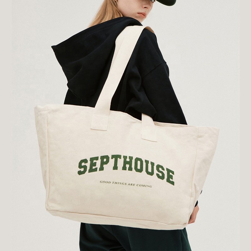 Customized large-capacity reusable canvas gym bag, shopping bag