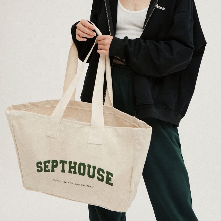 Customized large-capacity reusable canvas gym bag, shopping bag