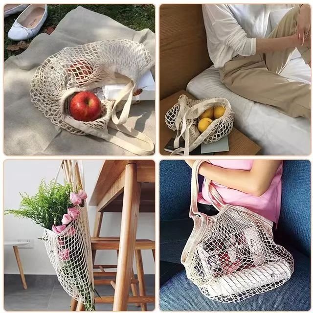 Eco Friendly Custom Logo Tote Shopping Bag Reusable Washable Fruit and Vegetable Grocery Cotton net Mesh beach Bag