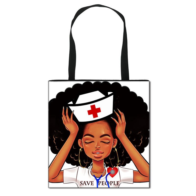 Reusable large capacity shoulder shopping bag polyester canvas printing medical black nurse tote bag of great quality
