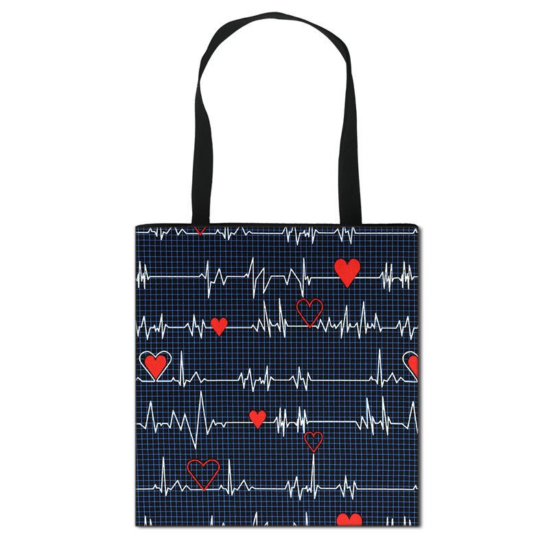 Reusable large capacity shoulder shopping bag polyester canvas printing medical black nurse tote bag of great quality