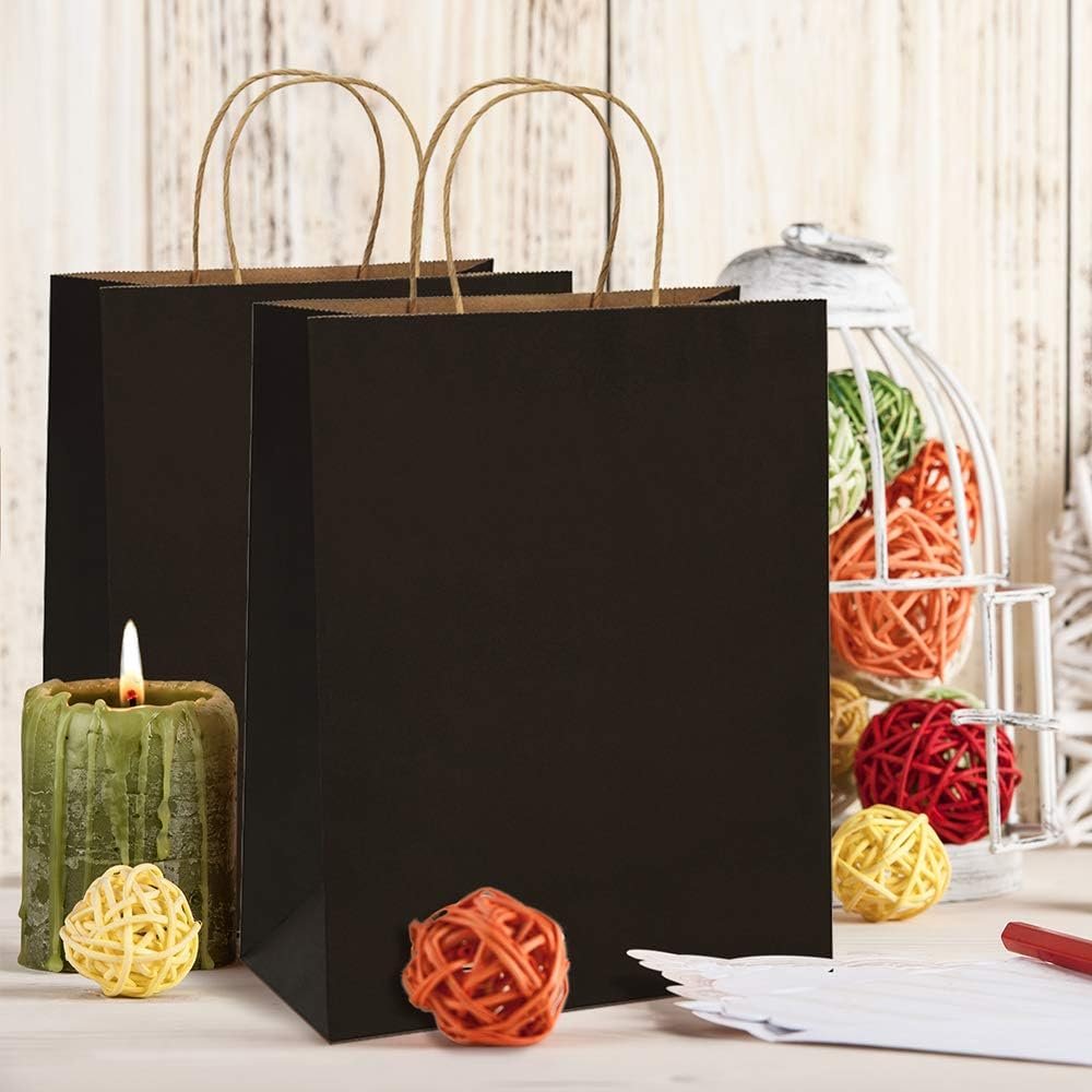 Wholesale Custom Logo Black Kraft Paper Bags Recyclable Paper Shopping Bag Fast Food Take Away Bag With Handles