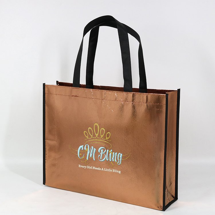 Eco Laminated Fabric Shopping Glossy Custom Print Logo Non Woven Tote Bag Package