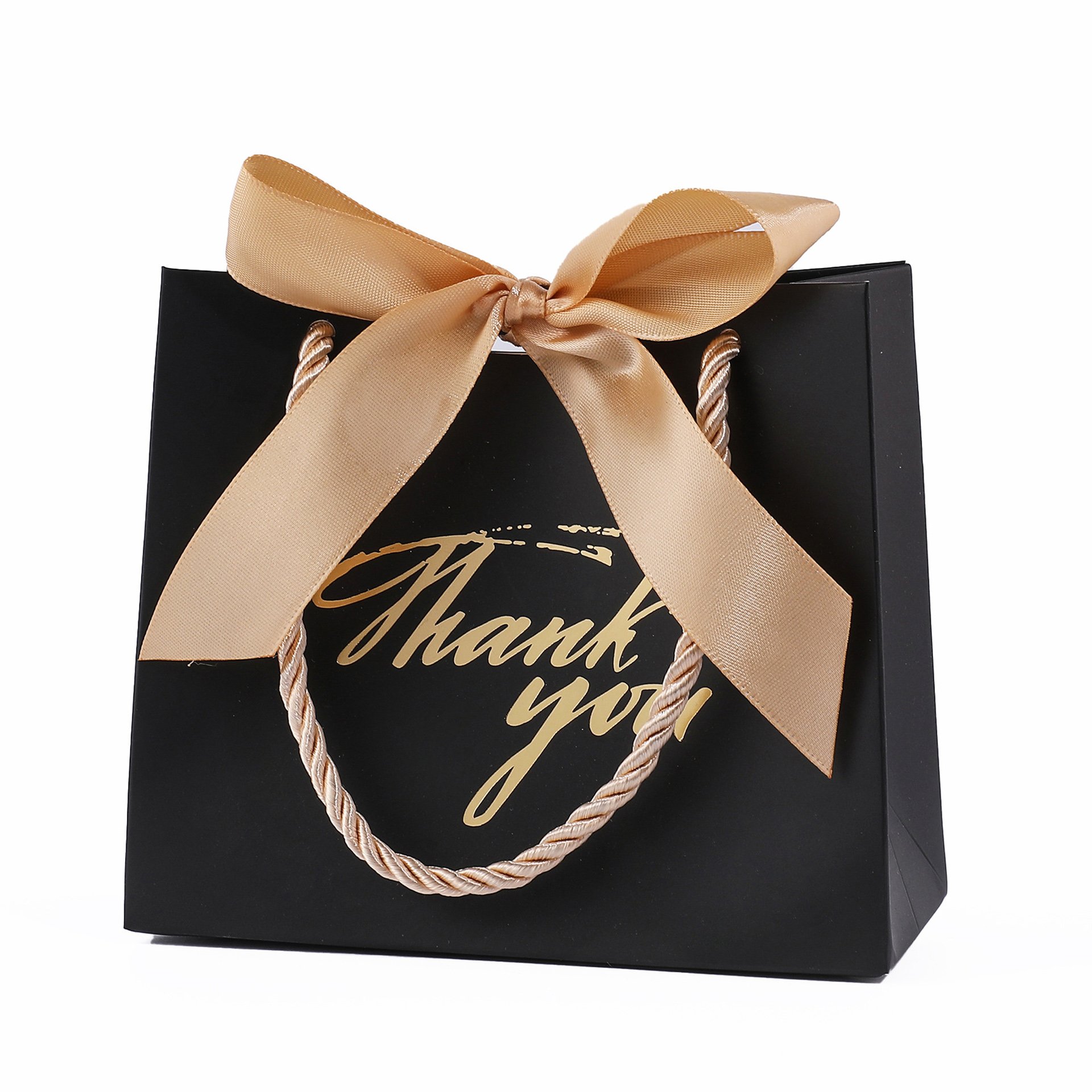 Premium Ribbon Unique Printed Luxury Black Paper Shopping Customised Small Jewelry Gift Bag With Custom Logo