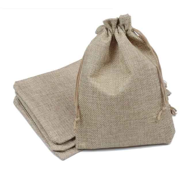 Promotional Wholesaler Custom Logo Jute Bag Burlap Drawstring Eco-friendly Shopping Double Drawstrings Storage Bags