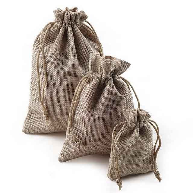 Promotional Wholesaler Custom Logo Jute Bag Burlap Drawstring Eco-friendly Shopping Double Drawstrings Storage Bags