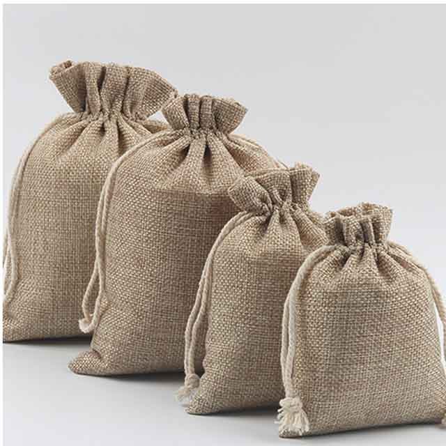 Promotional Wholesaler Custom Logo Jute Bag Burlap Drawstring Eco-friendly Shopping Double Drawstrings Storage Bags