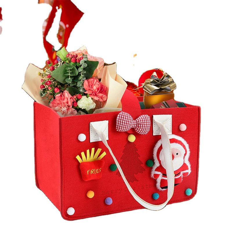Christmas Gift Bag Cute Cartoon Tote Organizer Holiday Decoration Felt Christmas Candy Tote Shopping Bags