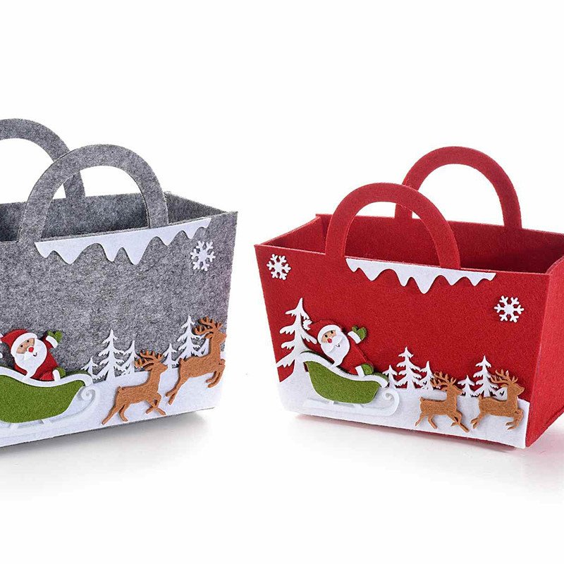 Christmas Gift Bag Cute Cartoon Tote Organizer Holiday Decoration Felt Christmas Candy Tote Shopping Bags