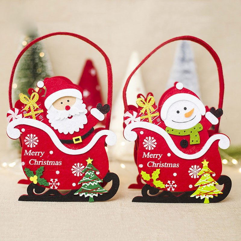 Christmas Gift Bag Cute Cartoon Tote Organizer Holiday Decoration Felt Christmas Candy Tote Shopping Bags