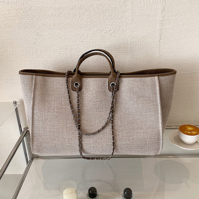 New Canvas Bucket Bag Single Shoulder Crossbody Handbag Large Capacity Canvas Chain Shopping Bag