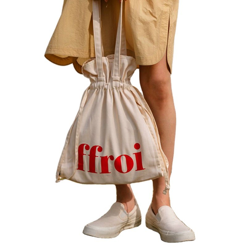 OEM Quality Custom outdoor Fashion Customized Recyclable Canvas Cotton drawstring shopping Bag