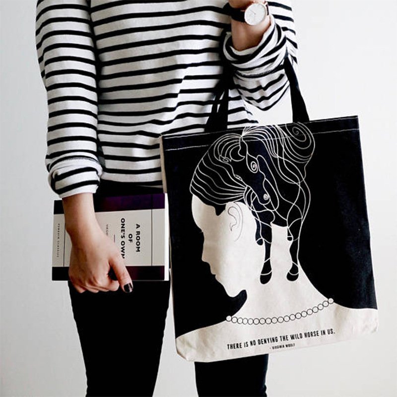 Custom Premium Fashion Ladies Vintage Flowers Printing Canvas Tote Bag Cotton Shopping Bag