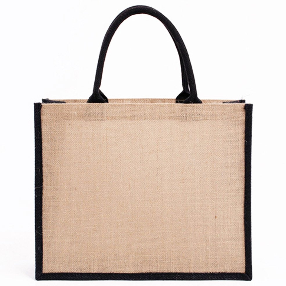 Customized Logo Eco Friendly Advertising Gift Burlap Tote Bag Color Stitching Blank Jute Shopping Bag