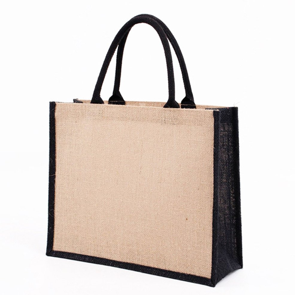 Customized Logo Eco Friendly Advertising Gift Burlap Tote Bag Color Stitching Blank Jute Shopping Bag