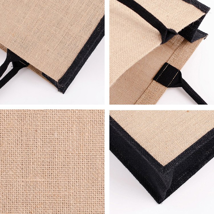 Customized Logo Eco Friendly Advertising Gift Burlap Tote Bag Color Stitching Blank Jute Shopping Bag
