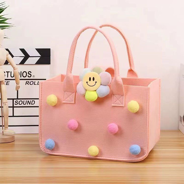 Chic Yellow Felt Shopping Bag Open Portable Felt Organizer Baby Caddy Felt Diaper Bag Yellow Felt Storage Bag