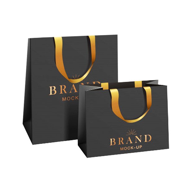 Ribbon Paper Bag Cardboard Luxury Cosmetic Jewelry Gift Shopping Bag Wholesales Black Paper Bags With Your Own Logo