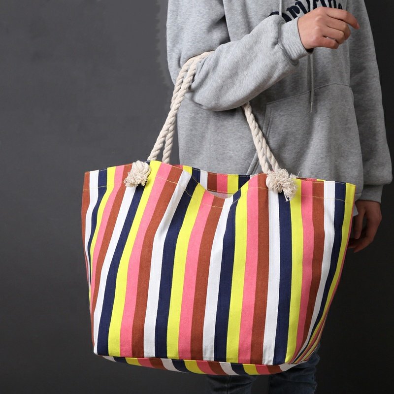 wholesale canvas cotton rope handle bag logo woman shopping bag custom beach tote bags