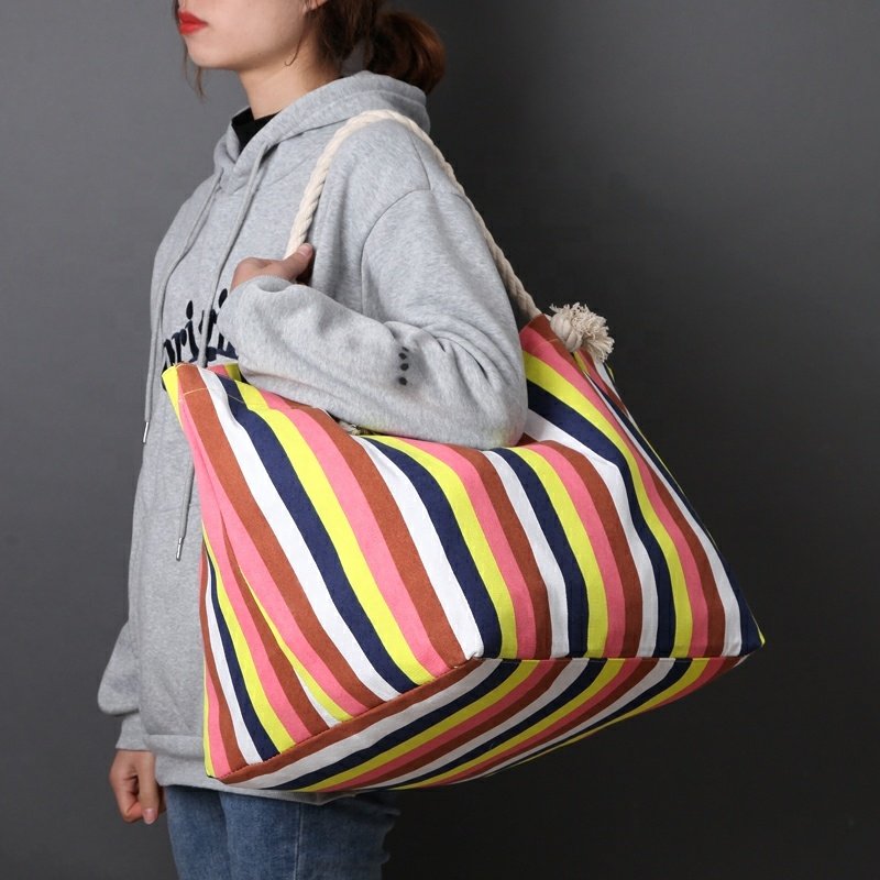 wholesale canvas cotton rope handle bag logo woman shopping bag custom beach tote bags