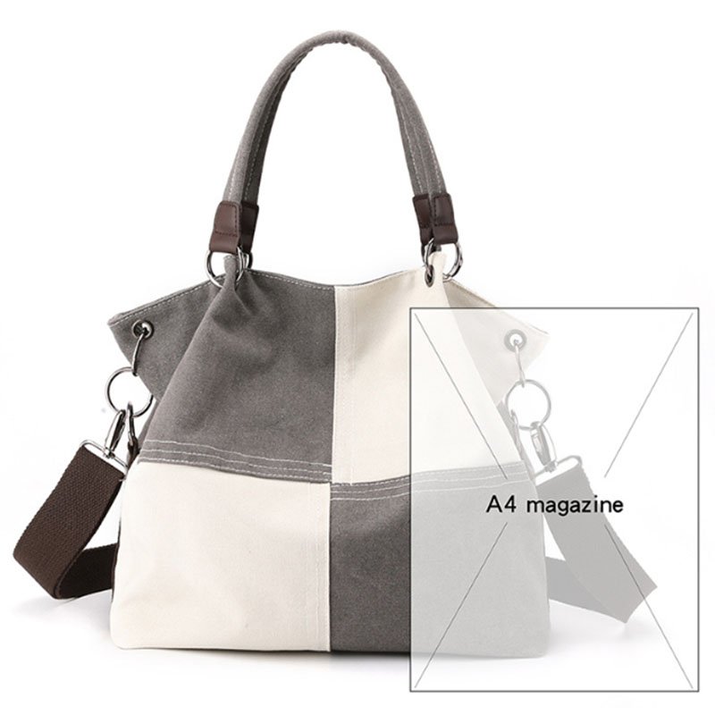 Custom Printed Logo Women's Canvas Tote Bag Versatile Messenger Handbag Stitching Contrast Color Shoulder Women's Shopping Bag