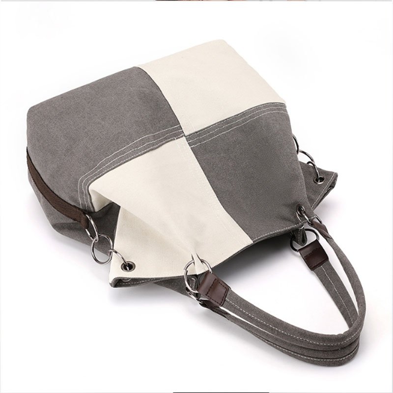 Custom Printed Logo Women's Canvas Tote Bag Versatile Messenger Handbag Stitching Contrast Color Shoulder Women's Shopping Bag