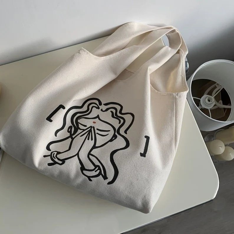 Laike Wholesale Plain Fashion Shopping Zipper Print Women Recycled Vest Cotton Canvas Grocery Tote Bag with Custom Printed Logo