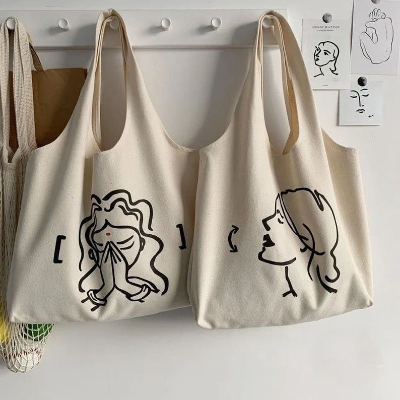 Laike Wholesale Plain Fashion Shopping Zipper Print Women Recycled Vest Cotton Canvas Grocery Tote Bag with Custom Printed Logo