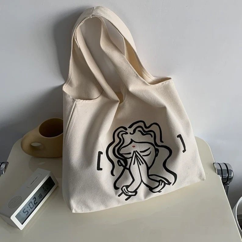Laike Wholesale Plain Fashion Shopping Zipper Print Women Recycled Vest Cotton Canvas Grocery Tote Bag with Custom Printed Logo