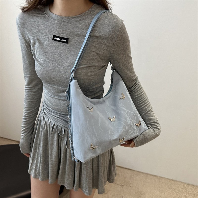 Hot Sale Water Ripple Pattern Handbags Rectangle Women's Small Butterfilies Shoulder Bags Designer Shopping Bag Ladies