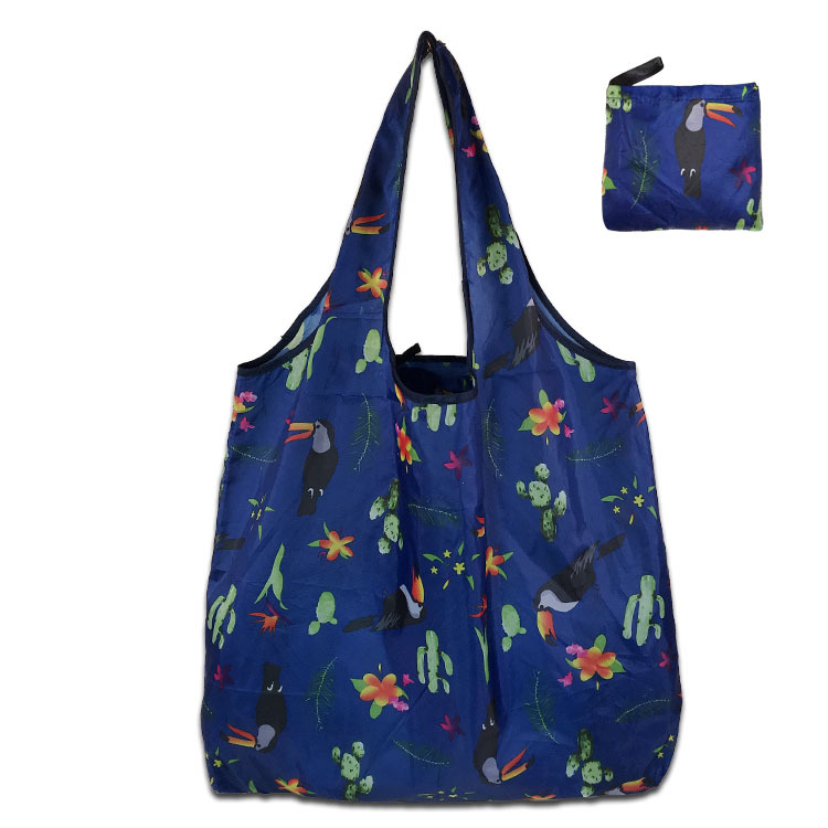 High Quality Floral Print Folding Tote Bag Large Capacity Reusable 190T Polyester Foldable Grocery Shopping Bag