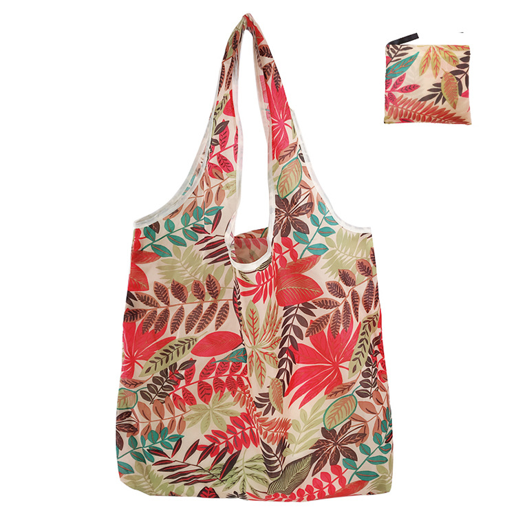 High Quality Floral Print Folding Tote Bag Large Capacity Reusable 190T Polyester Foldable Grocery Shopping Bag