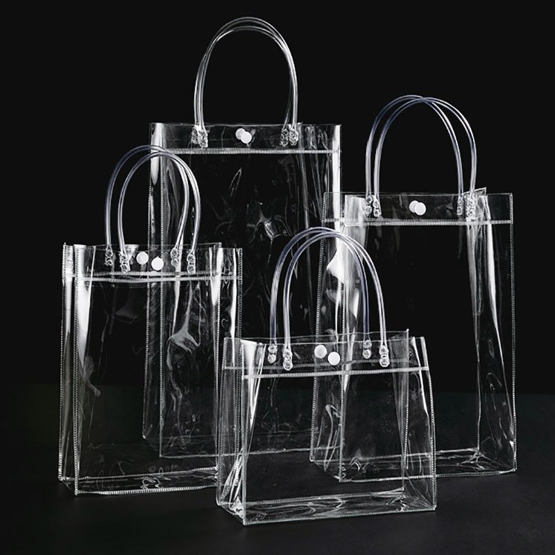 New Cheap Clear Pvc Packaging Travel Shopping Bag Customized Logo Small Large Pvc Transparent Tote Gifts Bag
