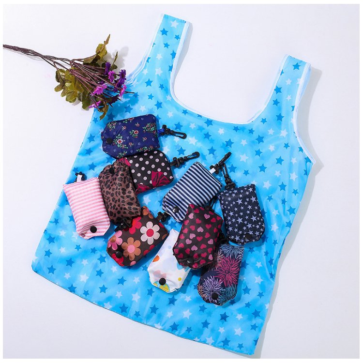 Promotional cheap high quality polyester travel shopping bag foldable reusable eco-friendly tote bags with hook