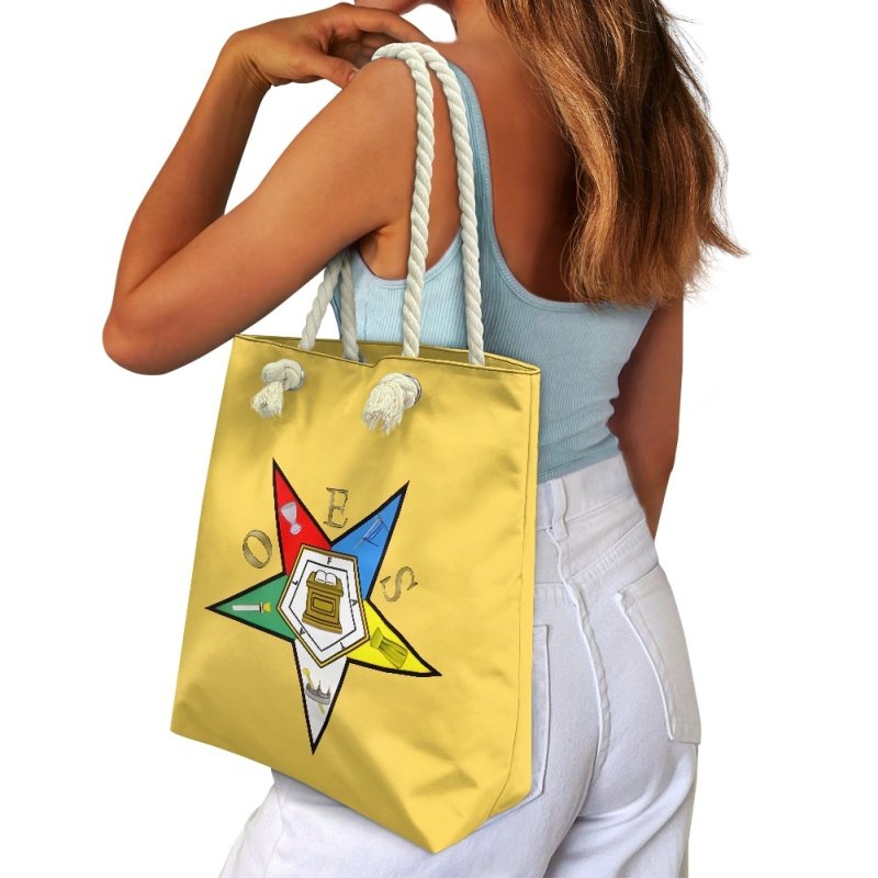OES Order of the Eastern Star Womens Handbag POD Dropshipping Beach Tote Bag Fashionable Lightweight Rope Shopping Bag for Lady