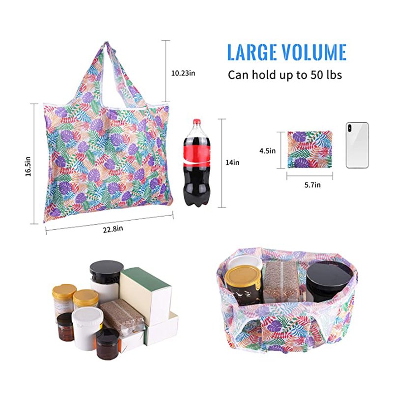 custom Recycle Nylon Shopping Tote Eco Friendly Recycled Foldable Sublimation Polyester shopping Bag
