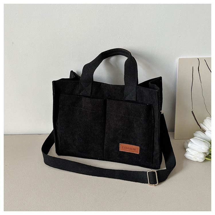 Vintage Corduroy Tote Bag Fashion Durable Shoulder Bag Large Capacity Travel Shopping Bag